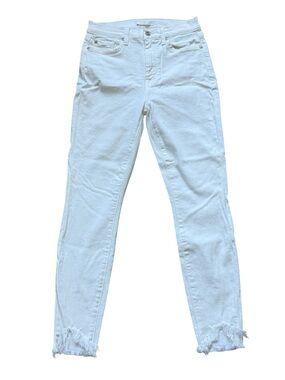 7 For All Mankind High Waist Ankle Gwenevere White Raw Hem Jeans 27 Coastal Crop
